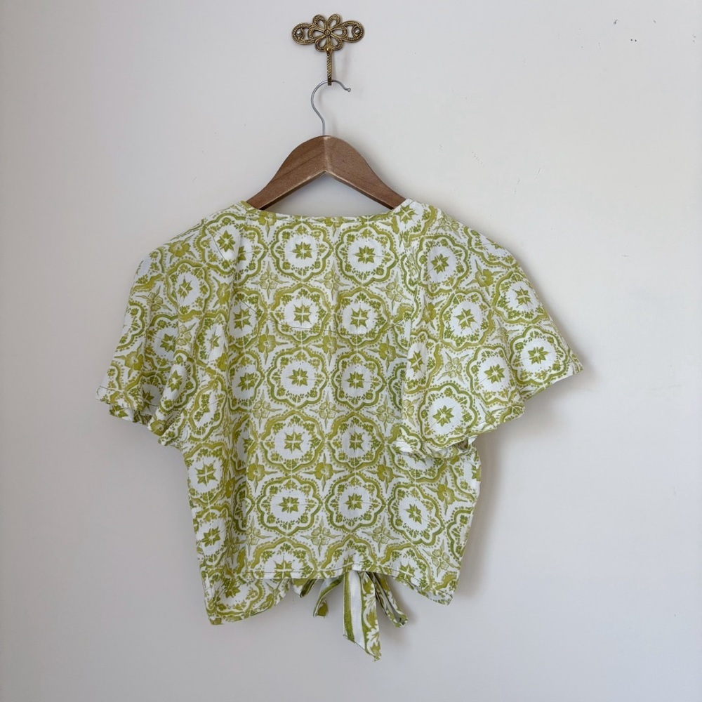 Pilcro Green Floral Linen Keyhole Crop Top Small Anthropologie - Picture 5 of 9